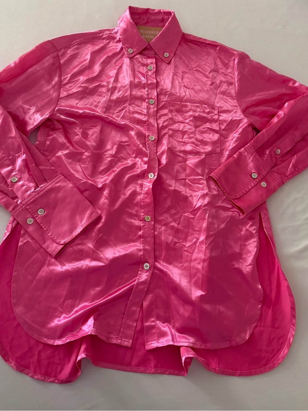 Araminta James Hot Pink Satin Button-Up Shirt